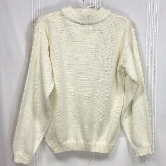Vintage Cariage Court Cream Mock-neck Embroidered Knit Sweater - Picture 3 of 8